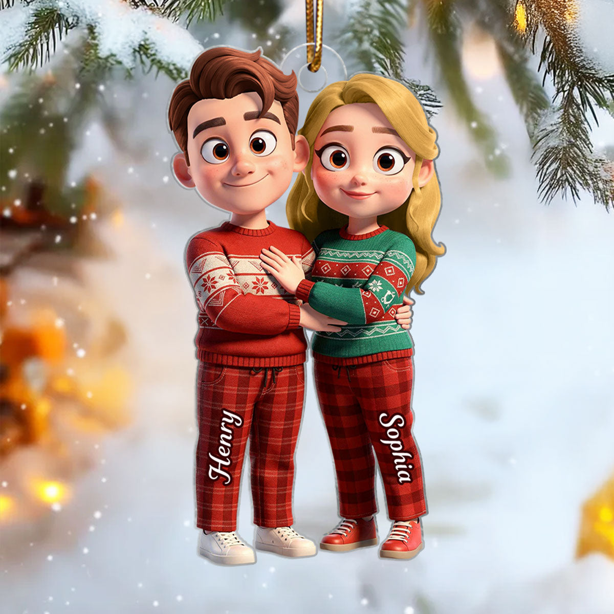Cartoon Couple Standing Together - Personalized Acrylic Ornament - Christmas Gift for him, Gift for her