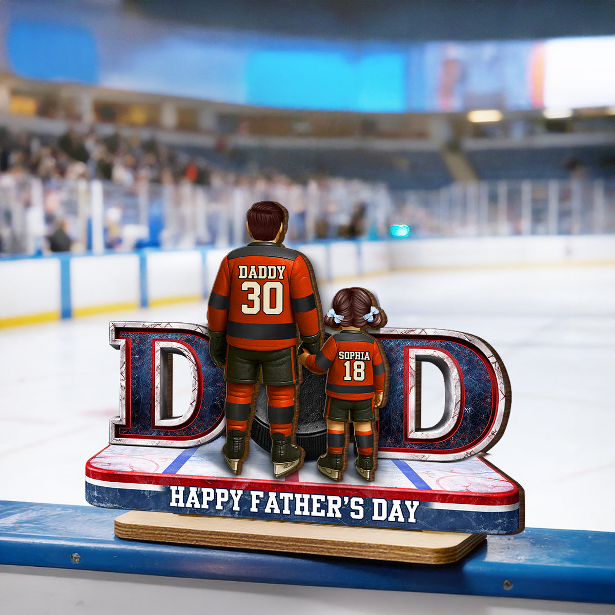 Hockey Dad And Kids Together - Personalized 2-Layered Wooden Plaque - Heartfelt Gift For Hockey Dad, Gift For Husband