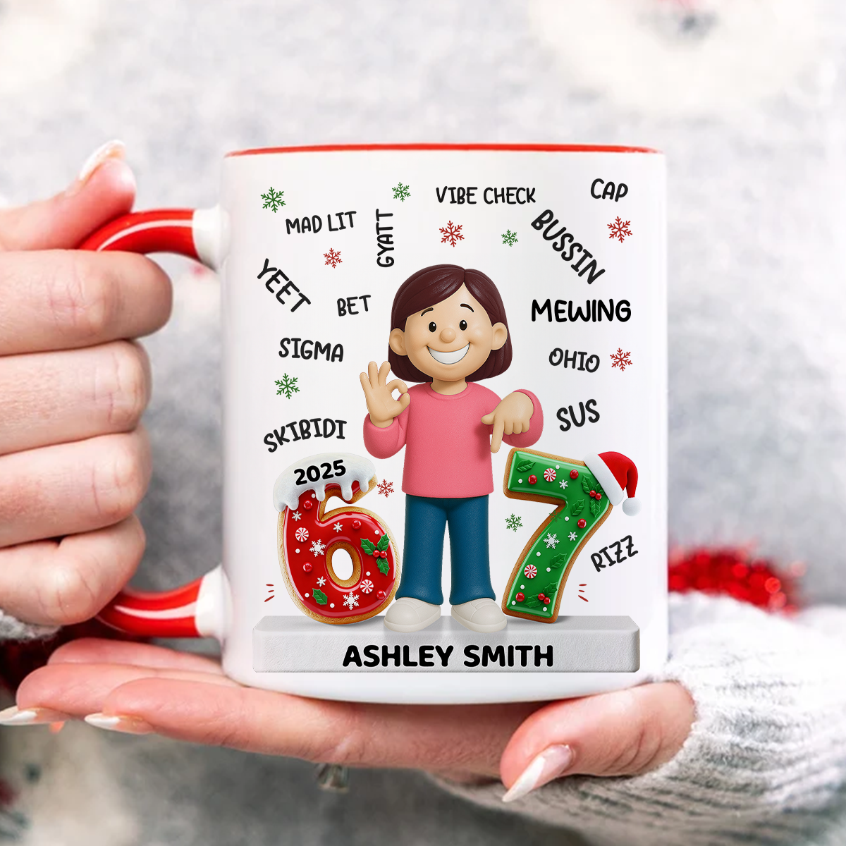 Teen Kid Custom Name Six Seven 3D Effect - Personalized Mug - 2025 Slang, Funny Teen Grandkid, Gen Alpha Christmas Gift
