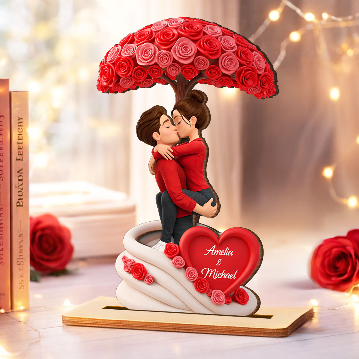 Sheltered By Love Rose Tree - Personalized 2-Layered Wooden Plaque - Anniversary, Valentine's Day Gift, Gift For Him, Gift For Her