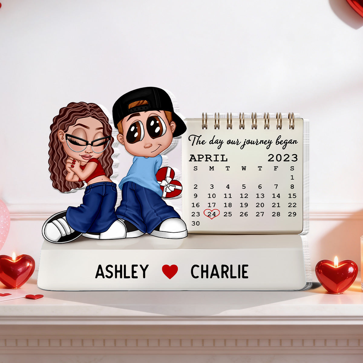 Y2K Couple The Day Our Story Began Couple Anniversary Calendar - Personalized Acrylic Block Plaque