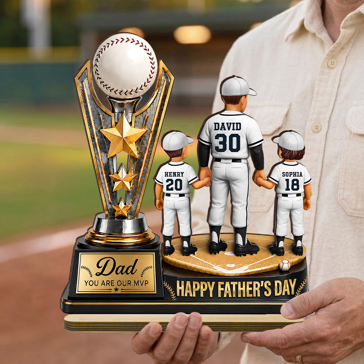 Baseball MVP Dad Trophy - Personalized 2-Layered Wooden Plaque -  Gift for Dad, Husband