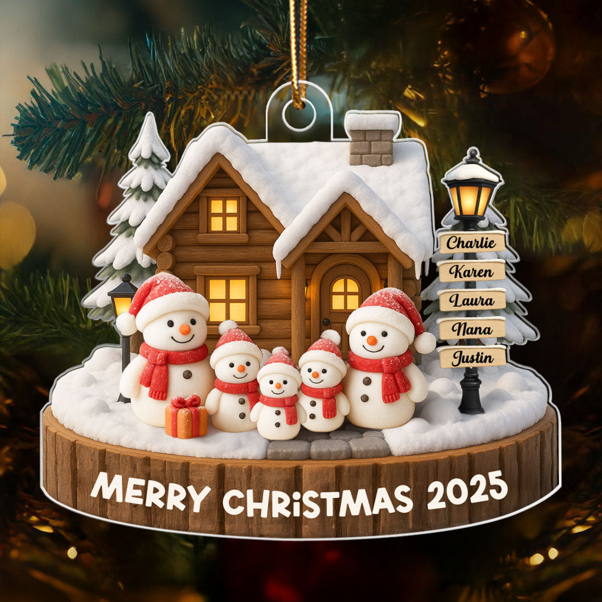 Snowman Family Sign Post Custom Name - Personalized Acrylic Ornament - Christmas Gift for Family