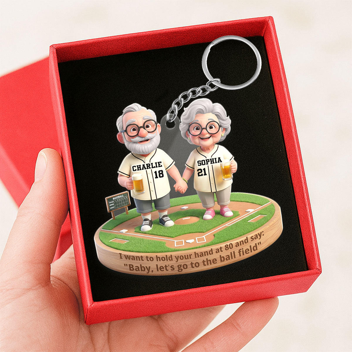 Baby Let's Go to the Ball Field Baseball Couple - Personalized Acrylic Keychain - Sentimental Gift for him, for her