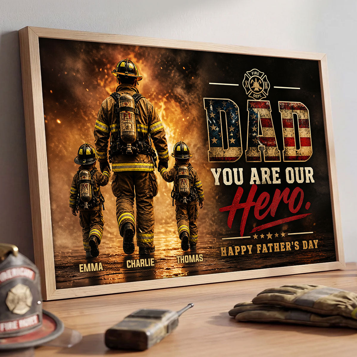 Firefighter Dad You Are Our Hero - Personalized Poster - Heartfelt Father's Day Gift for Dad, Husband