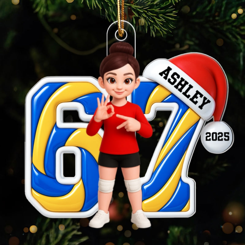 Custom Volleyball Six Seven 67 - Personalized Acrylic Ornament - Teen Slang Funny Tree Decor, Funny Teen Grandkid Gift