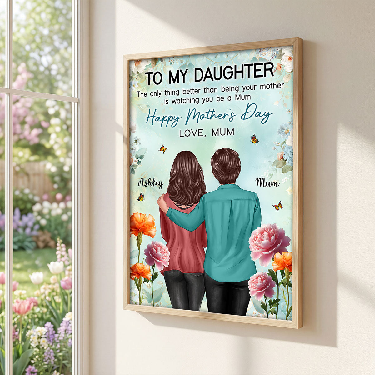 To My Daughter From Mum Birth Month Flower Happy Mother's Day Floral Green Tone - Personalised Poster - UK Mother's Day