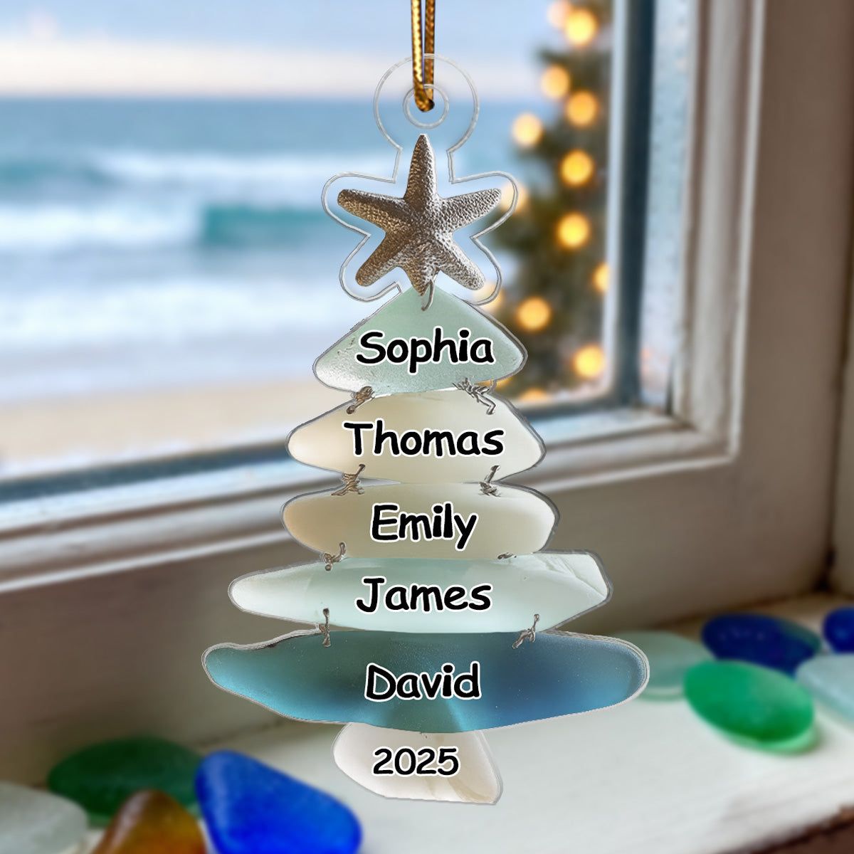 3D Sea Glass Effect Christmas Tree Family Names - Personalized Acrylic Ornament