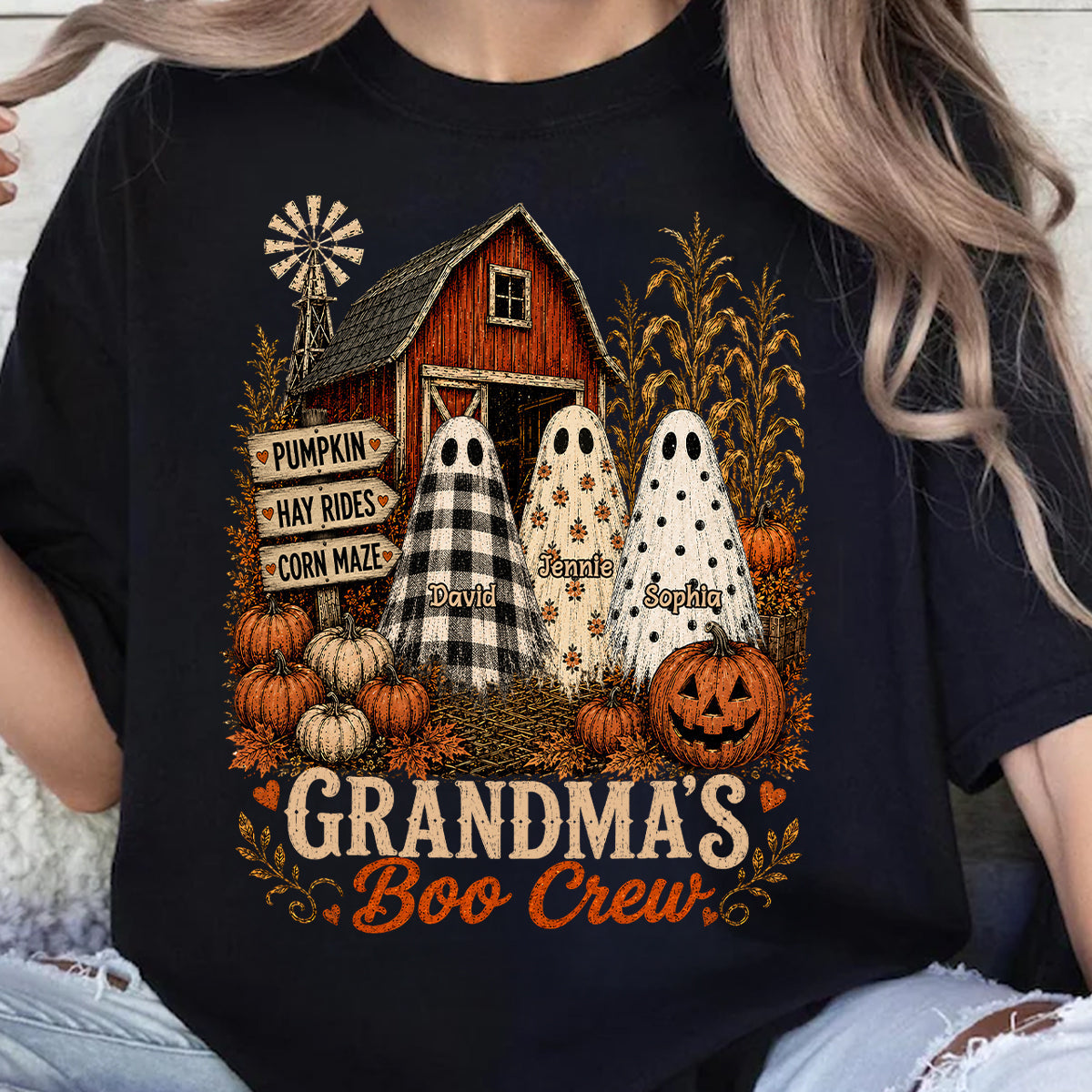 Grandma's Boo Crew Pumpkin Patch - Personalized Shirt - Halloween Shirt for Grandma