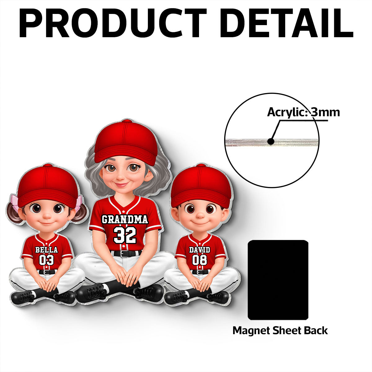 My Favorite Baseball Players Call Me Grandma - Personalized Acrylic Fridge Magnet - Mother's Day Gift For Grandma, Mom