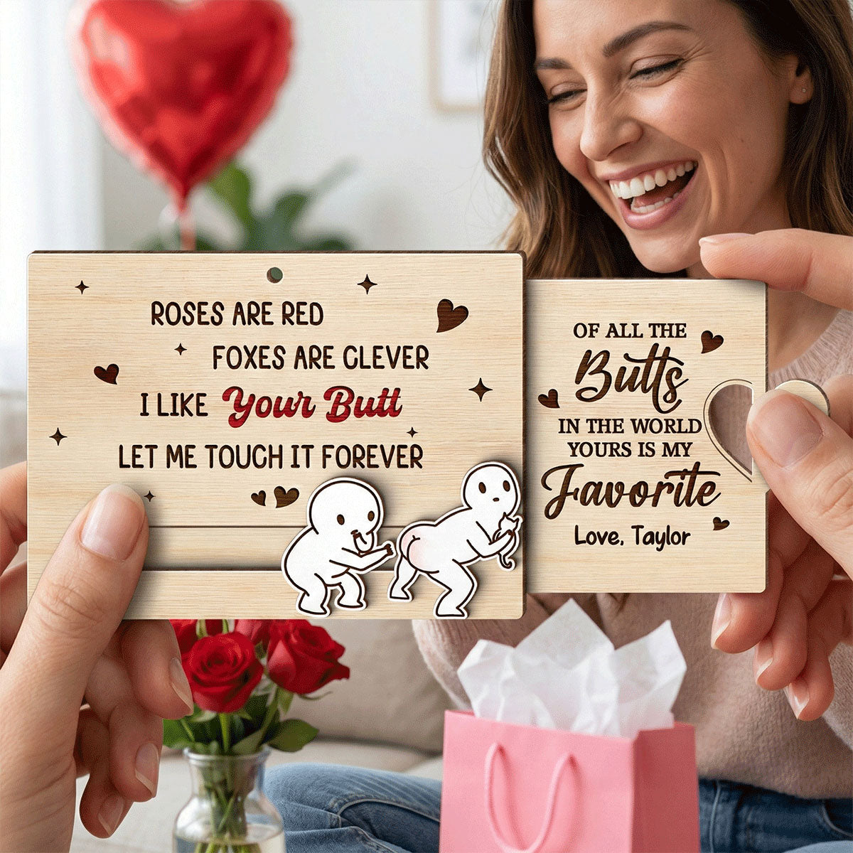 I Like Your Butt Funny Inappropriate Couple - Personalized Wooden Slider Ornament - Valentine's Day Gift For Him, For Her