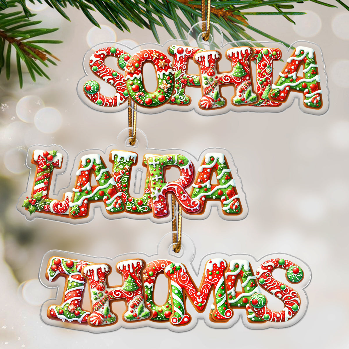 Custom Family Name Gingerbread Alphabet - Personalized Acrylic Ornament - Unique Christmas Gift For Family