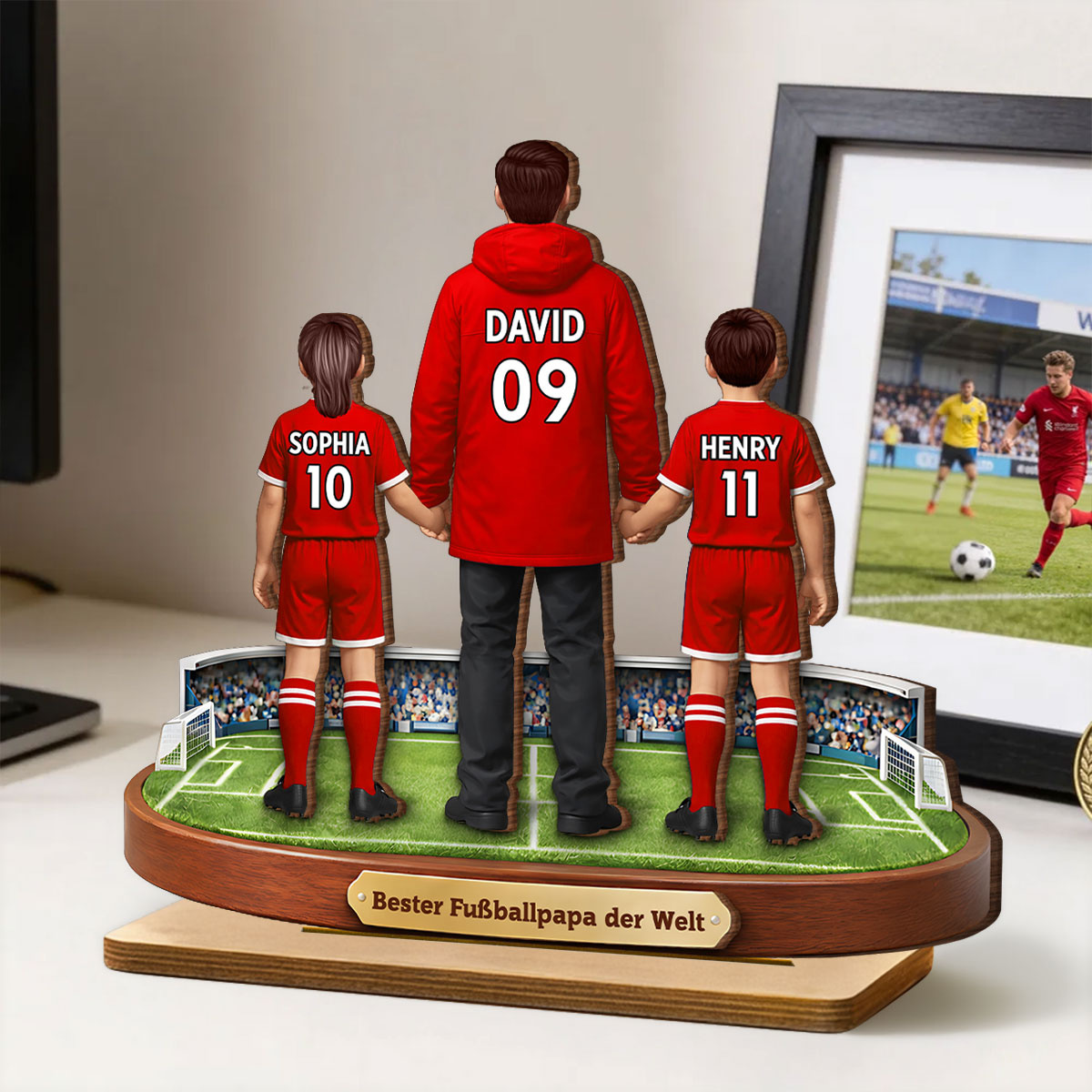 Bester Fußballpapa der Welt - Personalisiertes 2-lagiges Holz-Aufsteller – Vatertagsgeschenk für Fußballpapas, Geschenk für Ehemänner