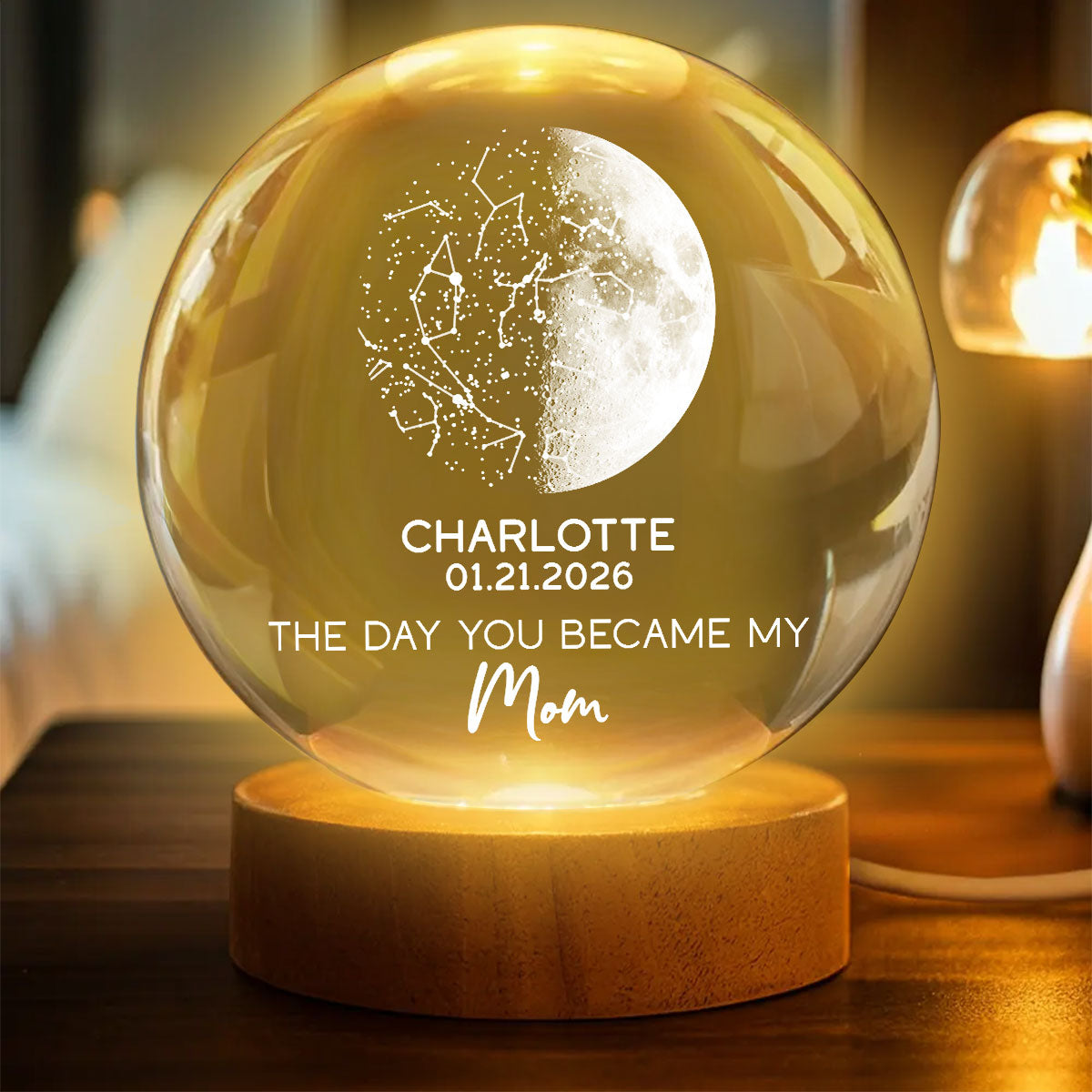 The Days You Became Our Mom Custom Moon Phase And Star Map - Personalized Crystal Ball LED Night Light - Mother's Day Gift For Mom