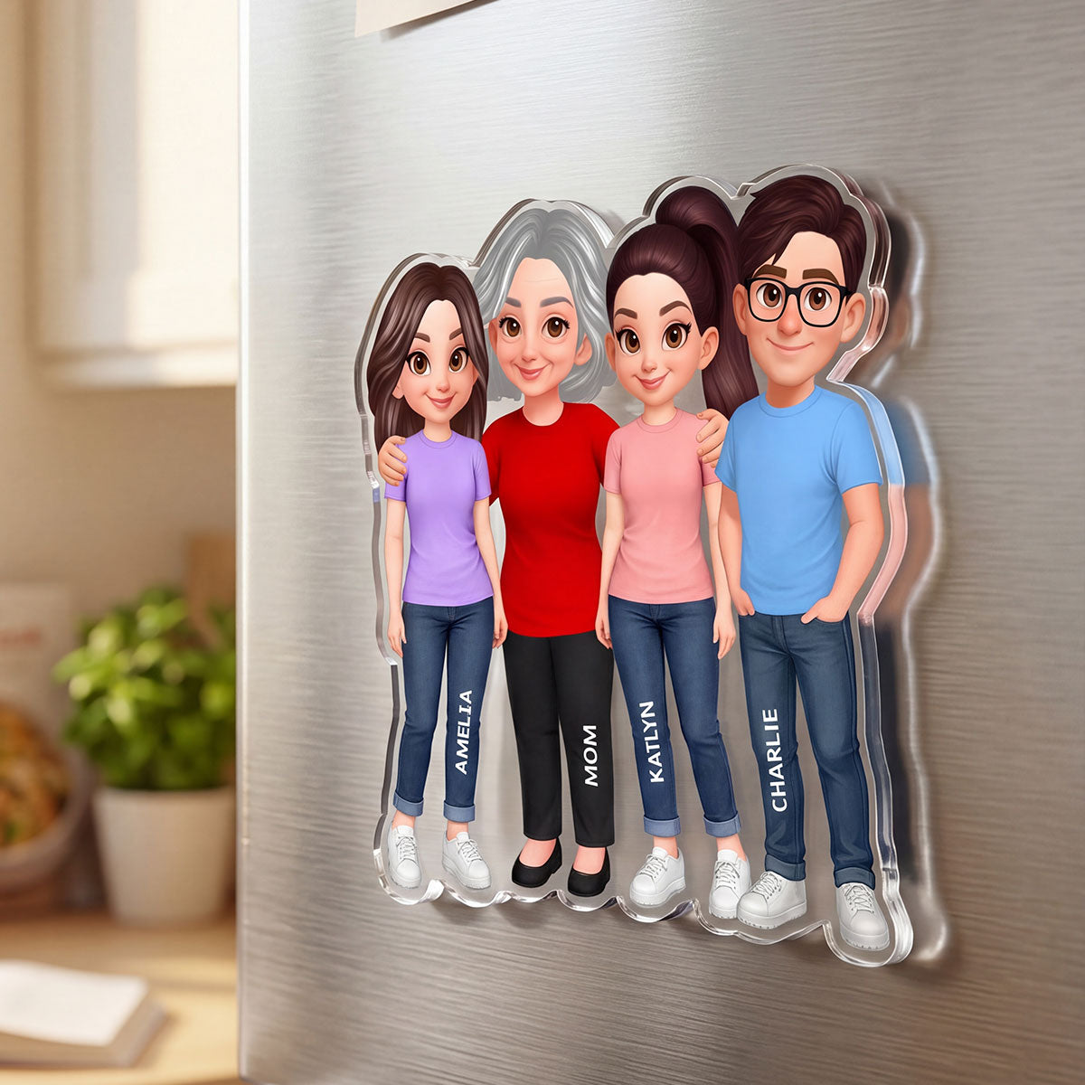 Mom Daughter Son, Grandma Grandchildren Forever Love - Personalized Acrylic Fridge Magnet - Mother's Day Gift For Mom, Grandma