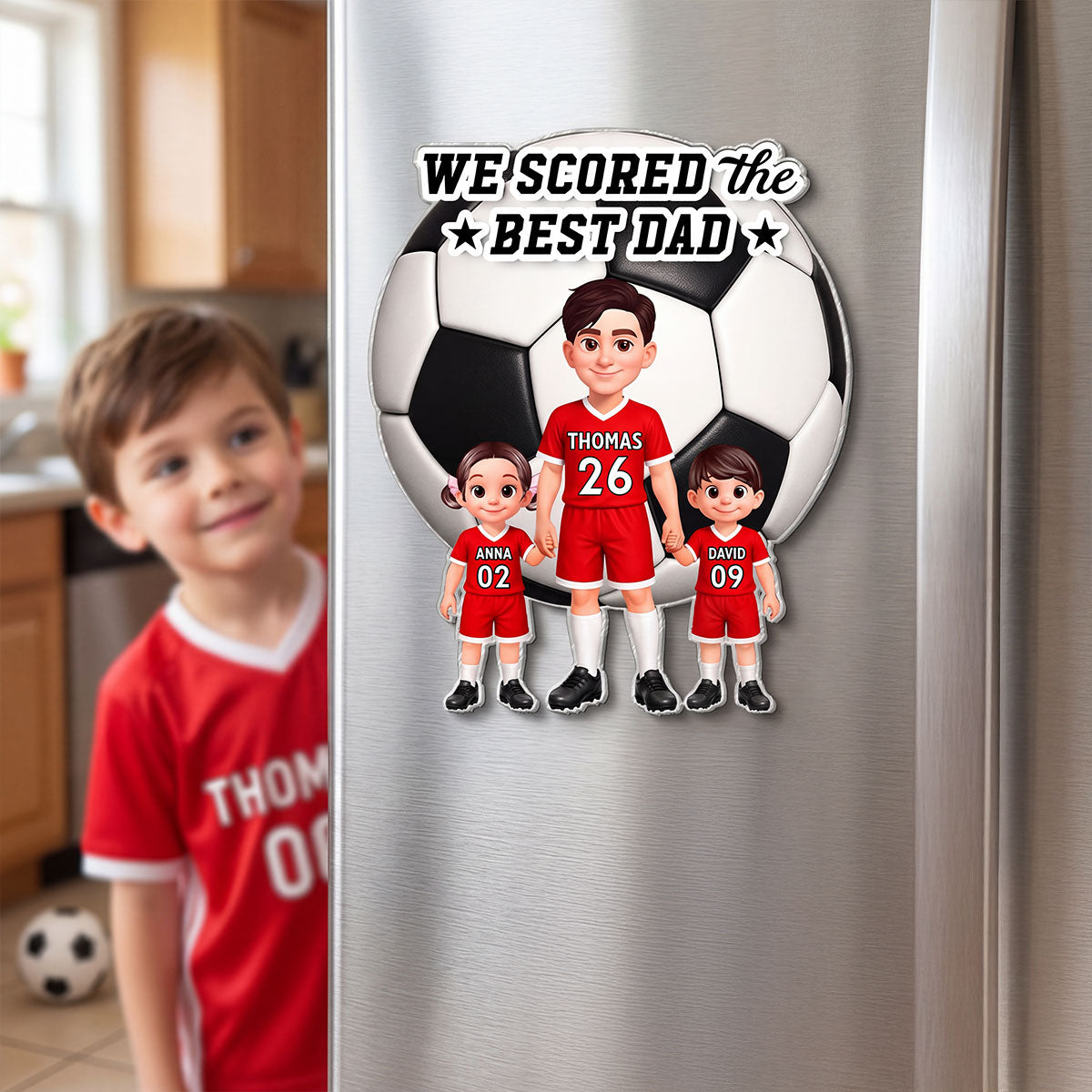 Soccer Dad And Kids We Scored The Best Dad - Personalized Acrylic Fridge Magnet - Father's Day Gift For Dad, Husband