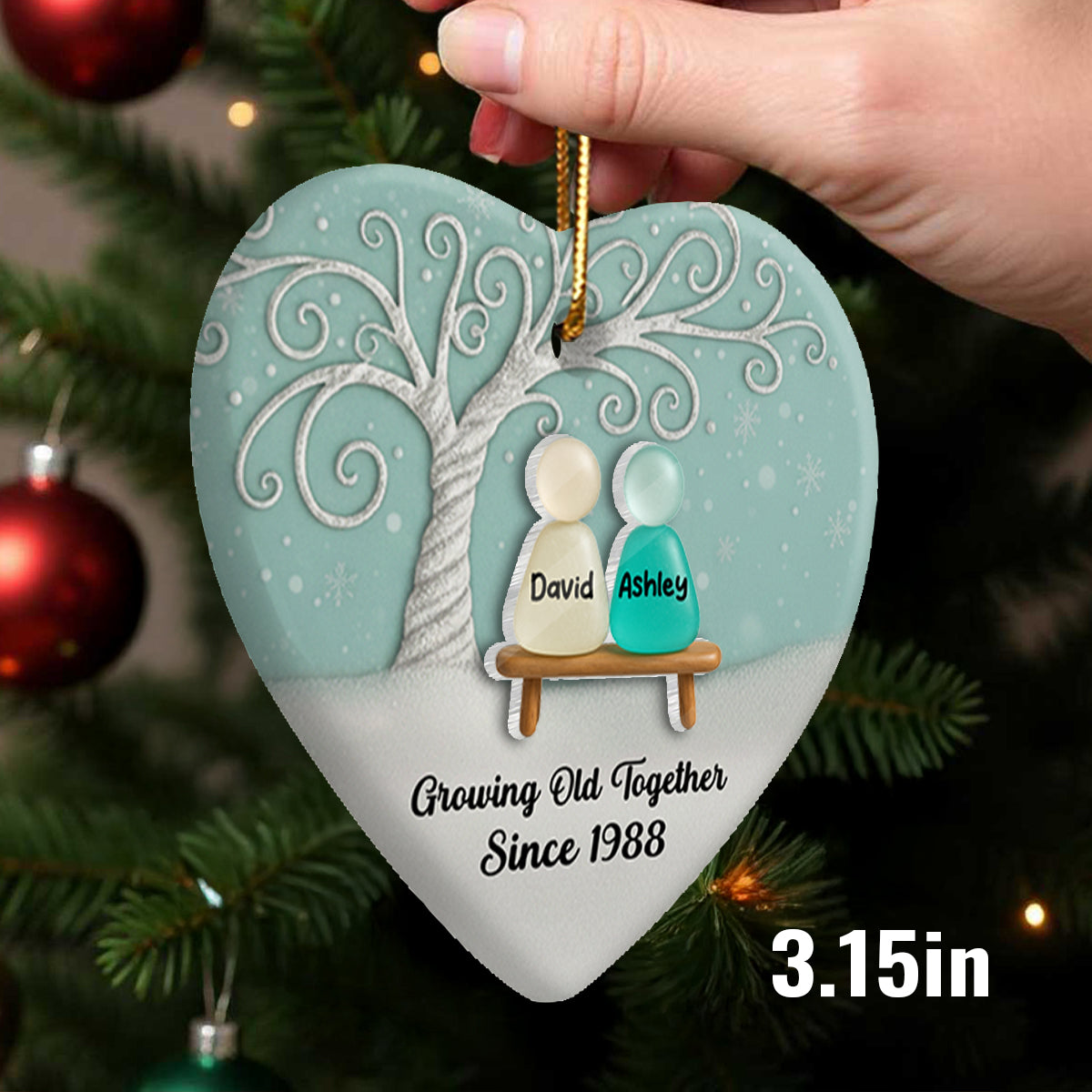 Growing Old Together Sea Glass Couple - Personalized Ceramic Ornament With Acrylic - Unique Gift for Couple, for Wife, for Husband