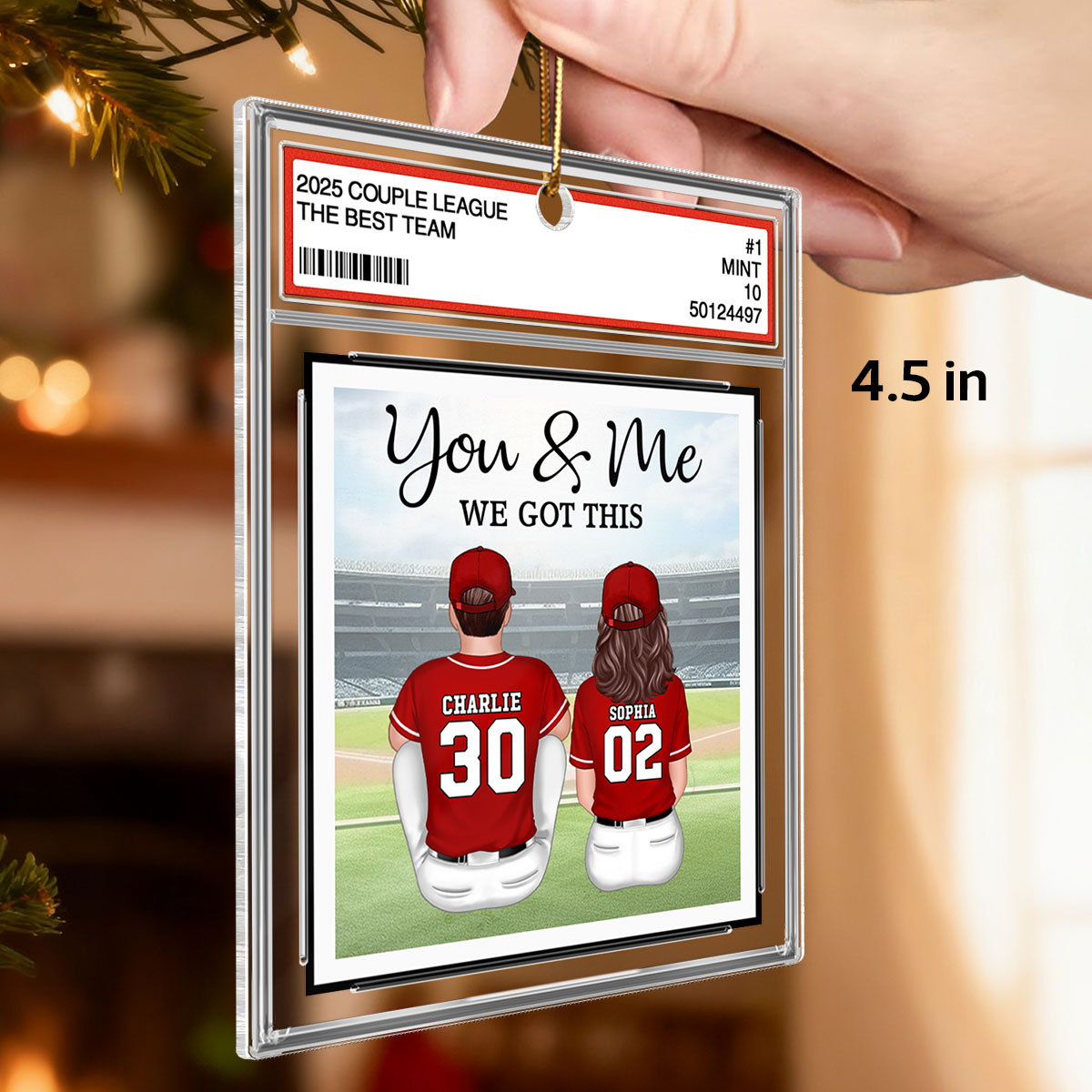 Baseball Couple Sitting Back View Trading Card Style - Personalized Acrylic Ornament