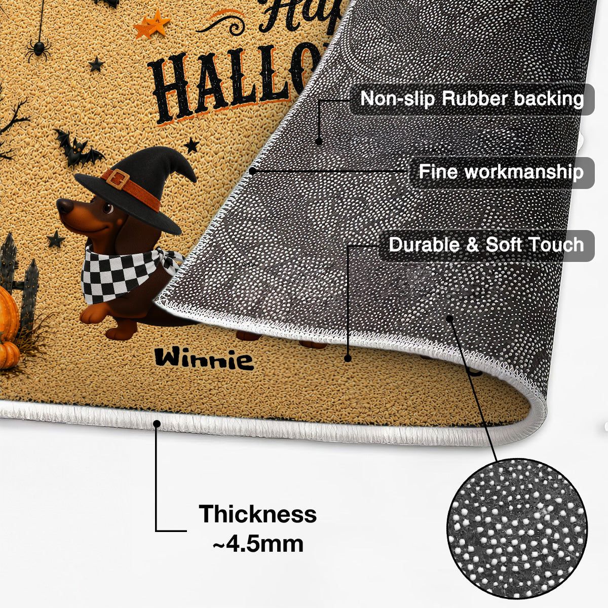 Halloween Dachshund Happy Halloweenie - Personalized Doormat - Halloween Decorations For Dachshund Lovers