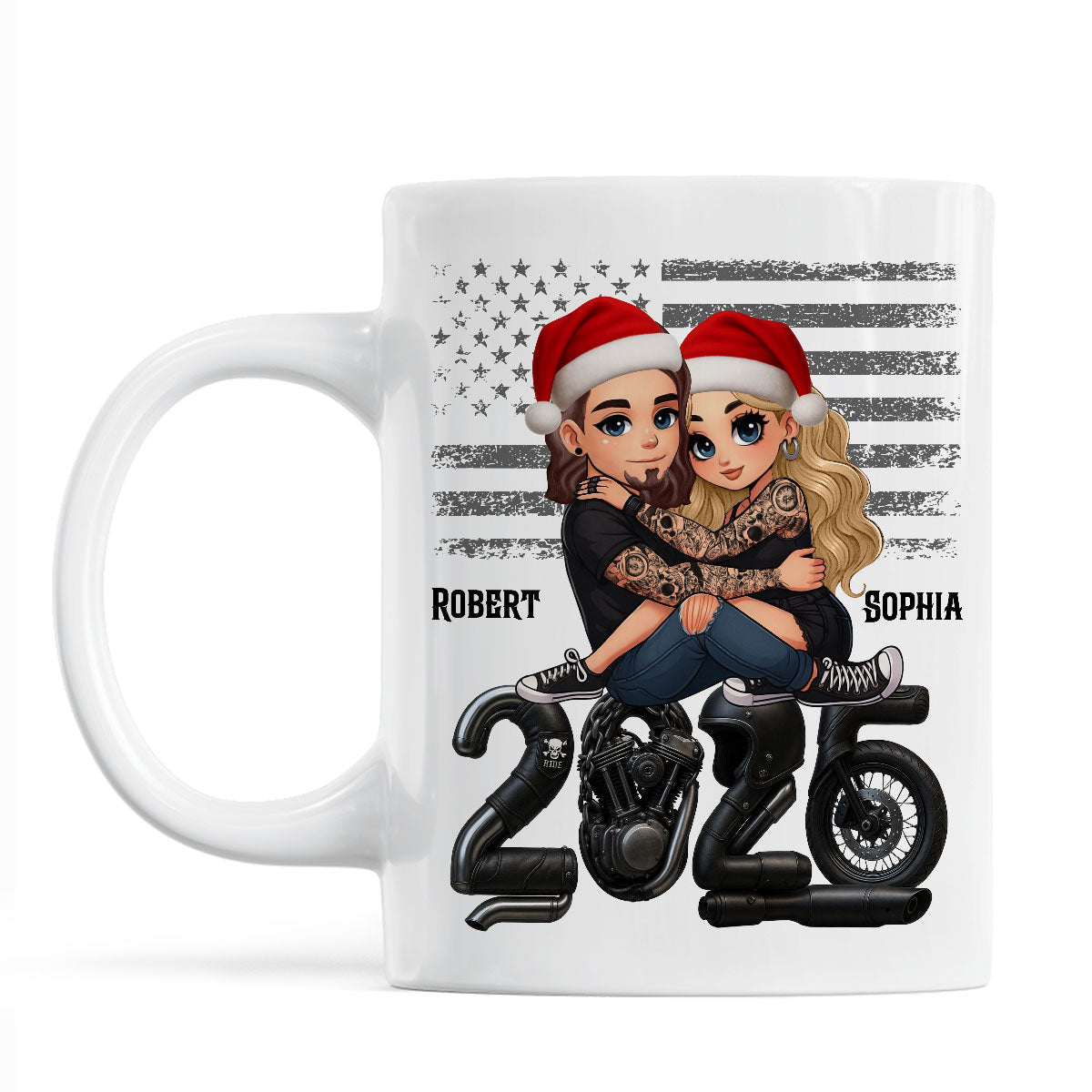 3D Effect Biker Couple Christmas - Personalized Mug - Gift For Bikers, Gift For Him, For Her