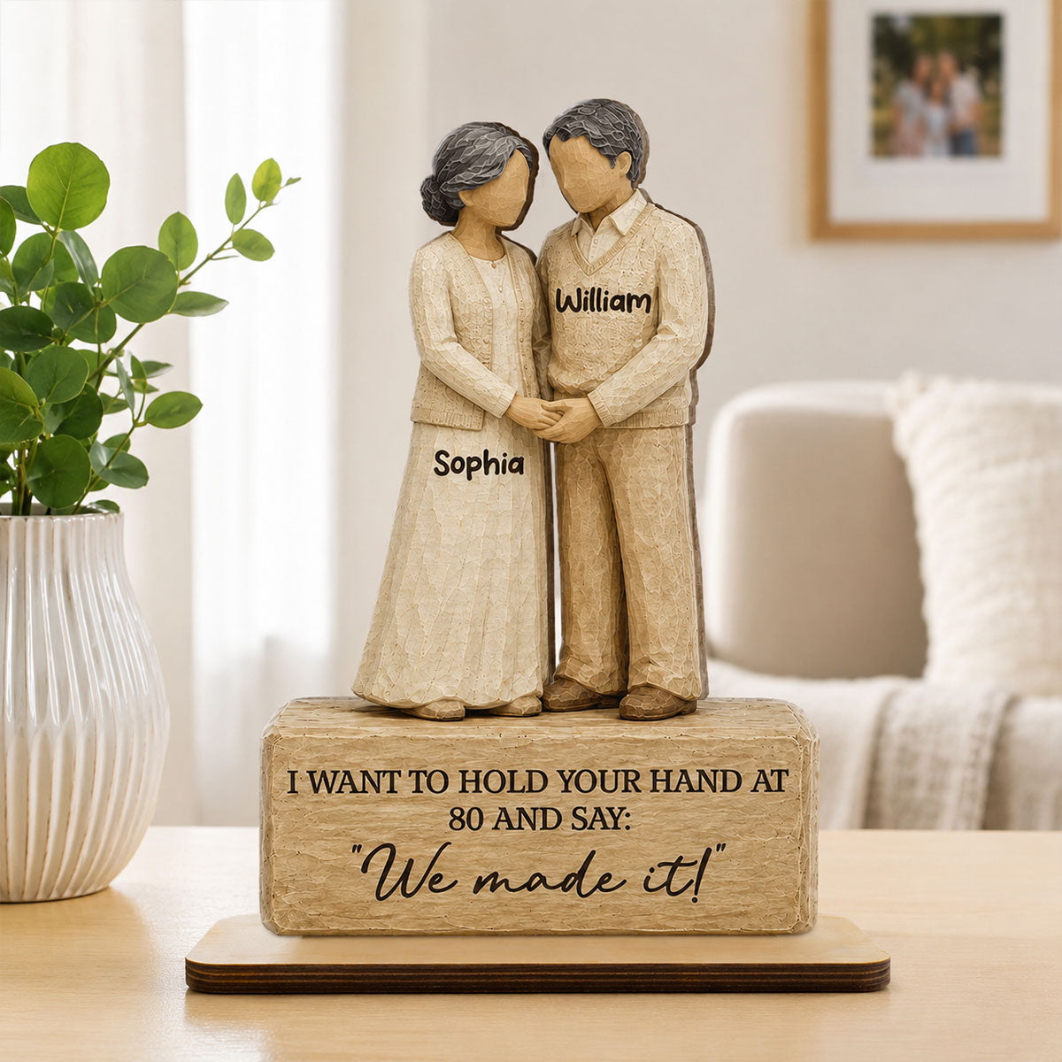 Old Couple Holding Hands 2D Flat - Personalized 2-Layered Wooden Plaque - Anniversary Gift For Couple