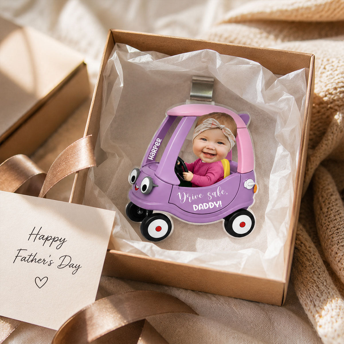 Drive Safe Daddy Baby Custom Photo in Toy Car - Personalized Acrylic Car Visor - Father's Day Gift For Dad, Husband