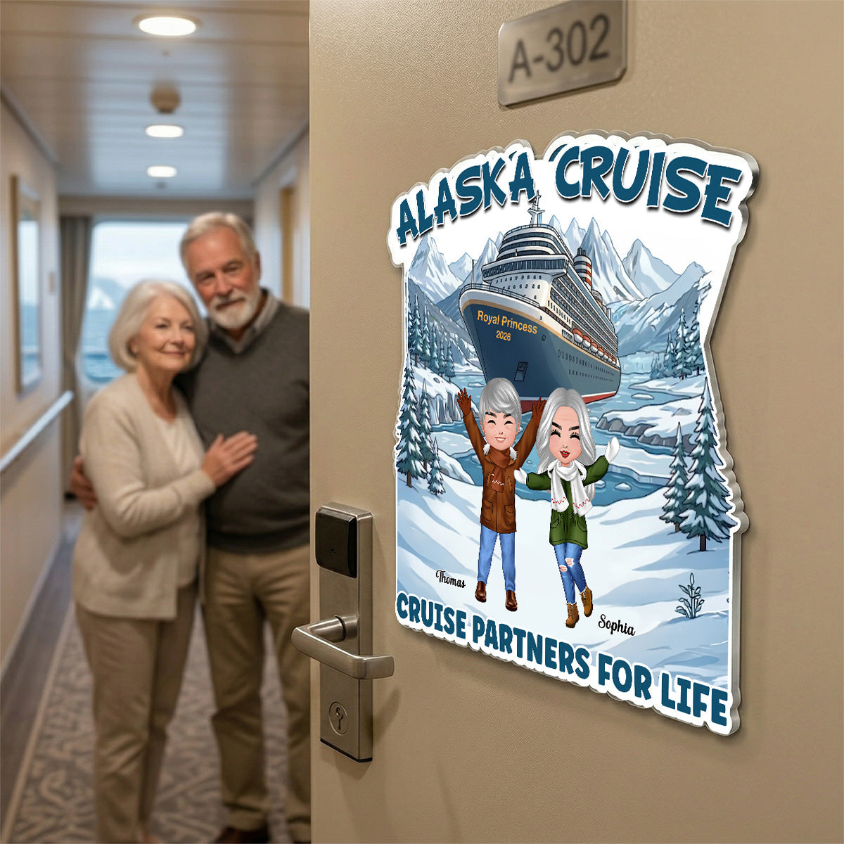 Alaska Cruise Happy Family - Personalized Cruise Cabin Door Magnet - Family Cruise Trip Keepsake