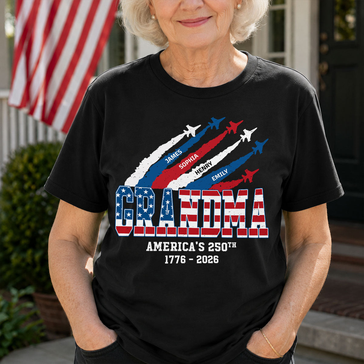 Proud Mom Grandma Nation Flag American 250th Anniversary - Personalized Shirt - Gift For Mom, Grandma
