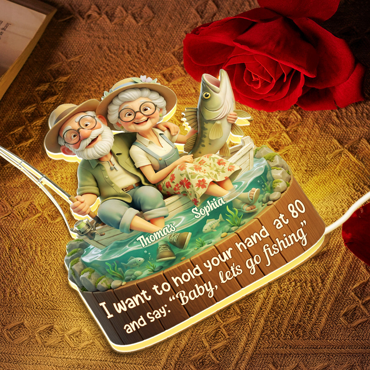Baby Let's Go Fishing Old Couple - Personalized Light Box - Sentimental Gift for him, for her