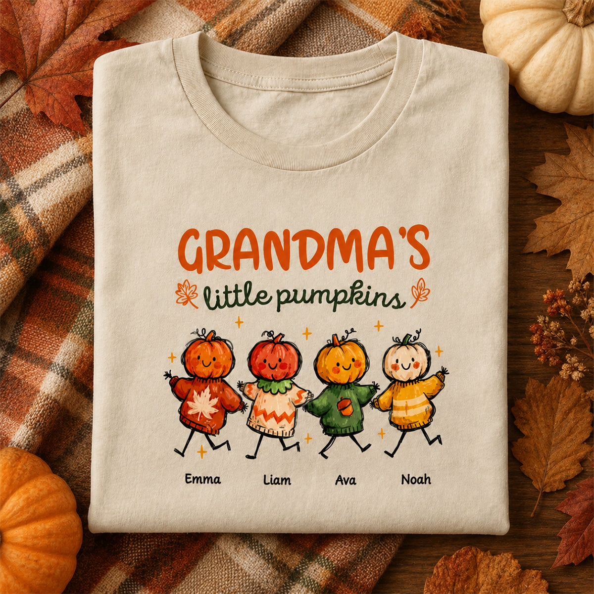 Grandma's Little Pumpkins Sweater Weather - Personalized Shirt - Trendy Fall Tee for Grandma