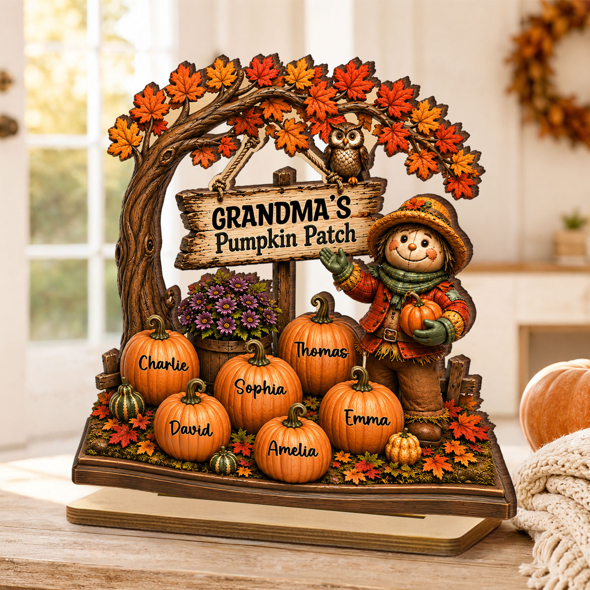 Grandma's Pumpkin Patch And Grandkids - Personalized 2-Layered Wooden Plaque - Fall Season Decor Gift, Gift For Grandma