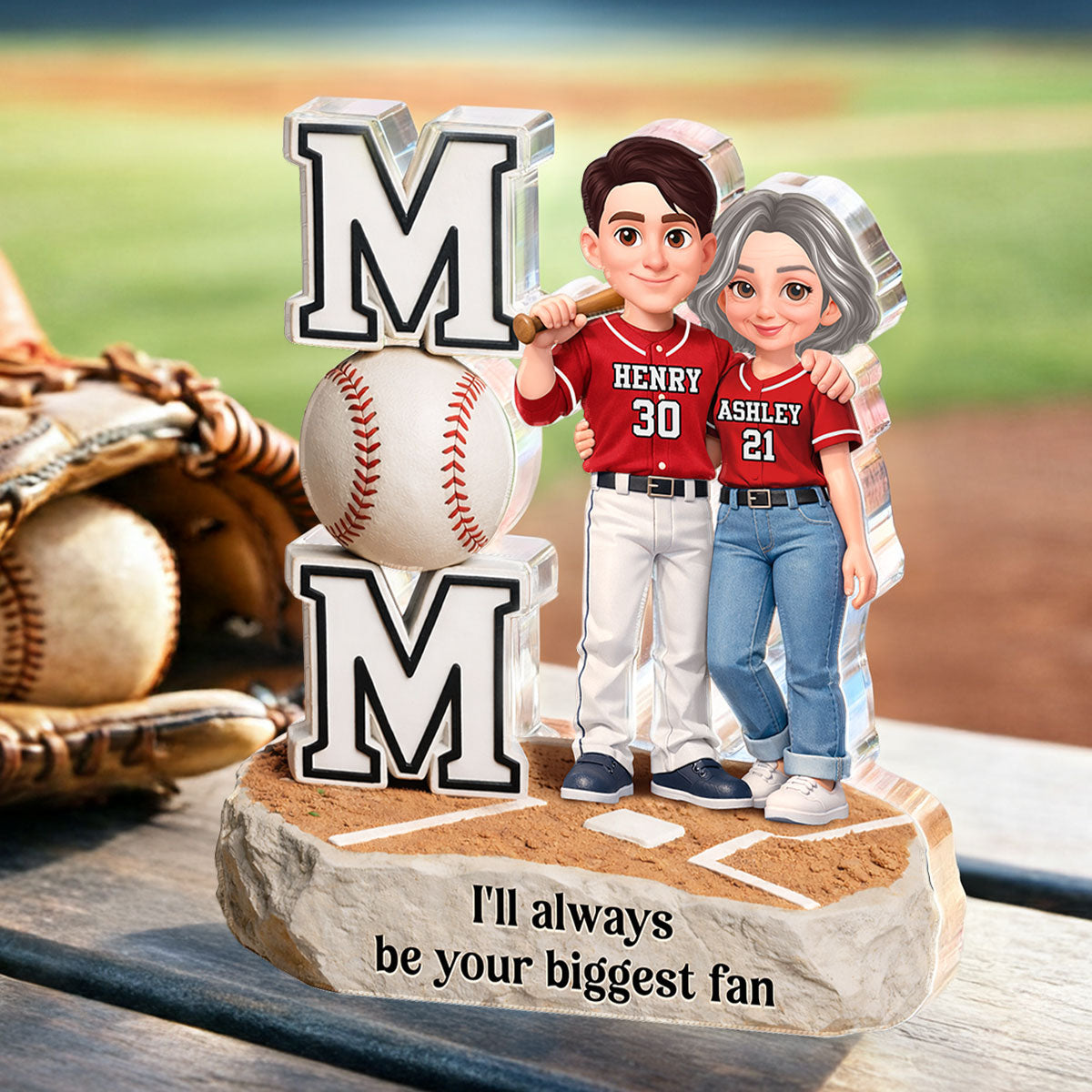 I'll Always Be Your Biggest Fan Mom Daughter Son Baseball - Personalized Acrylic Block Plaque - Heartfelt Gift For Baseball Mom