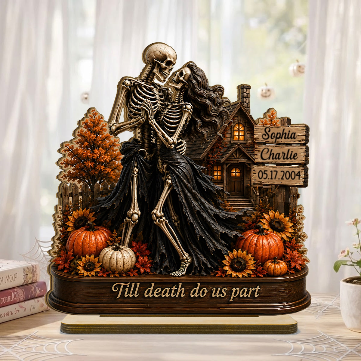 Till Death Do Us Part Fall Season Couple - Personalized 2-Layered Wooden Plaque - Fall Decor for Her, for Him