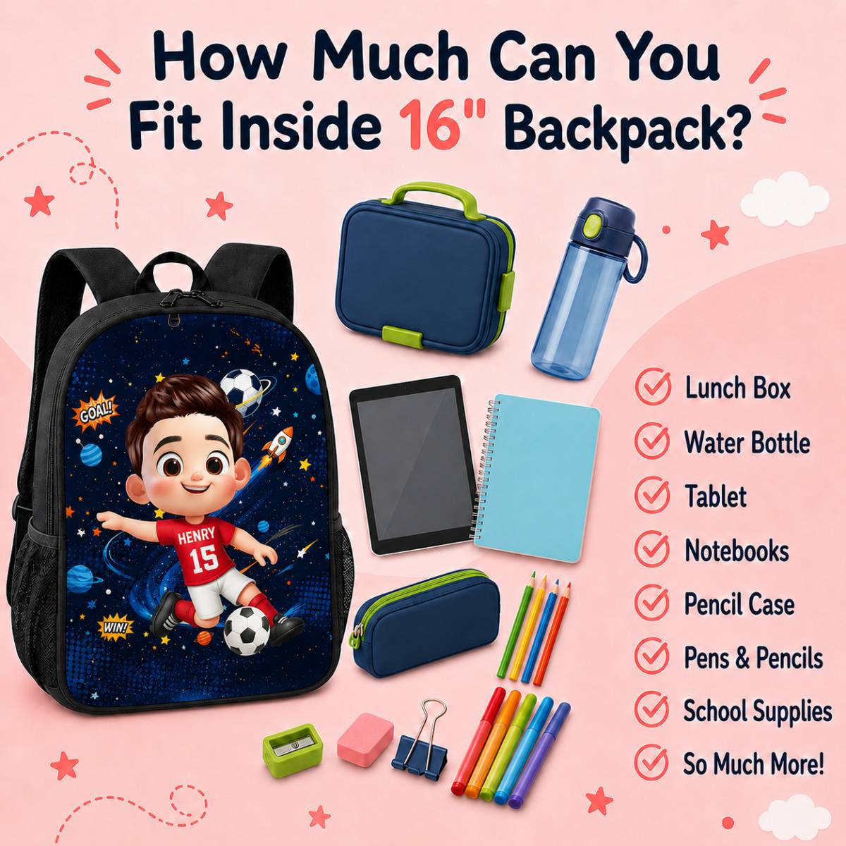 Soccer Design for Boys Girls - Personalized Backpack - Back to School Backpack for Kids