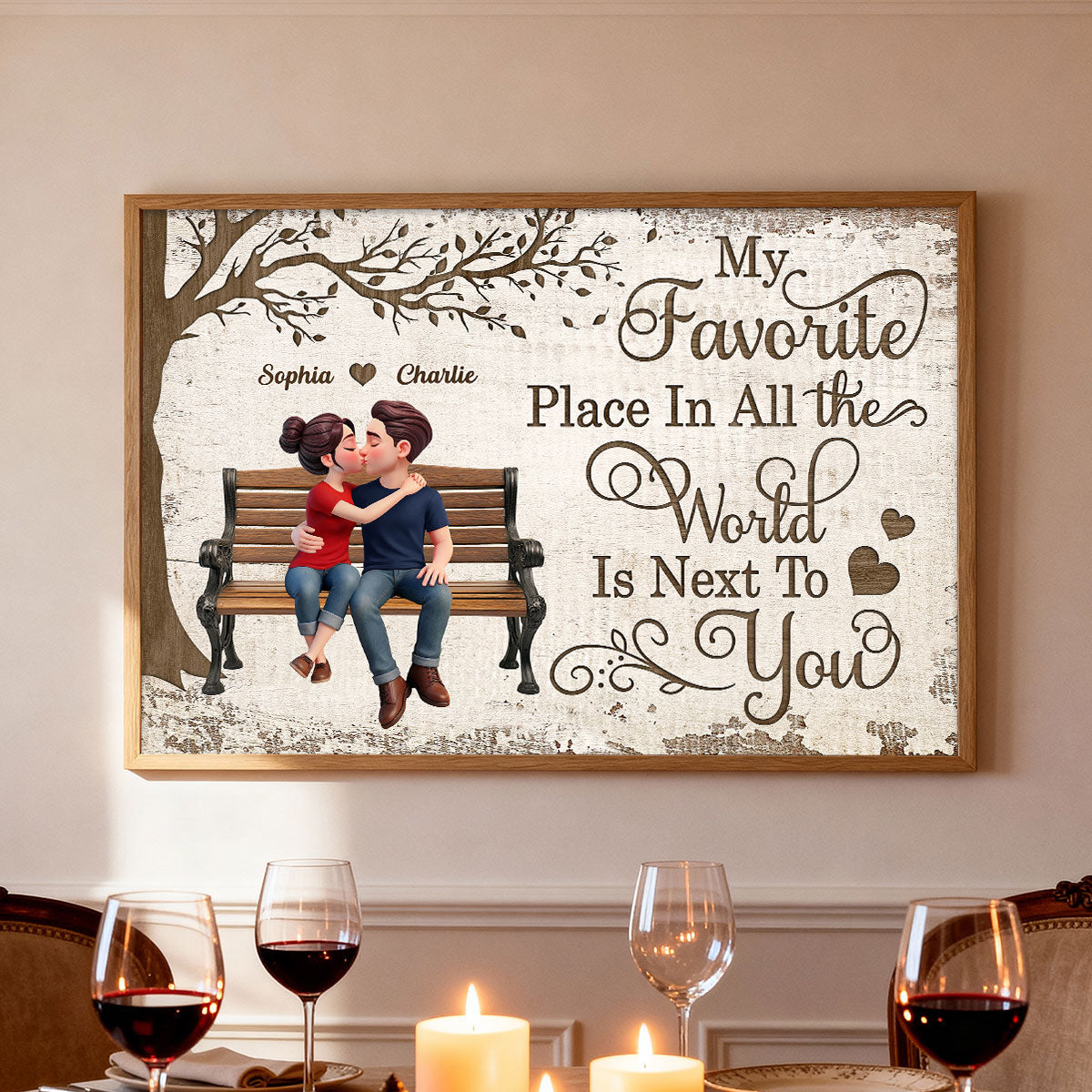 Eternal Love Couple Sitting Kissing Under Tree - Personalized Poster - Valentine's Day Gift For Couple