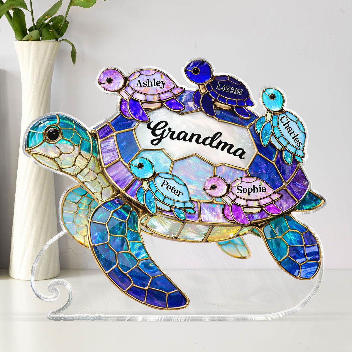 Mom Grandma Sea Turtle - Personalized Acrylic Block Plaque - Mother's Day Gift for Her