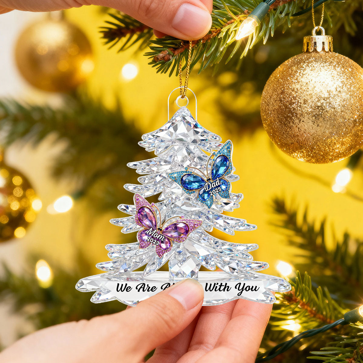 3D Effect Flat Christmas Tree Butterfly Memorial - Personalized Acrylic Ornament - Remembrance Gift, Sympathy Gift
