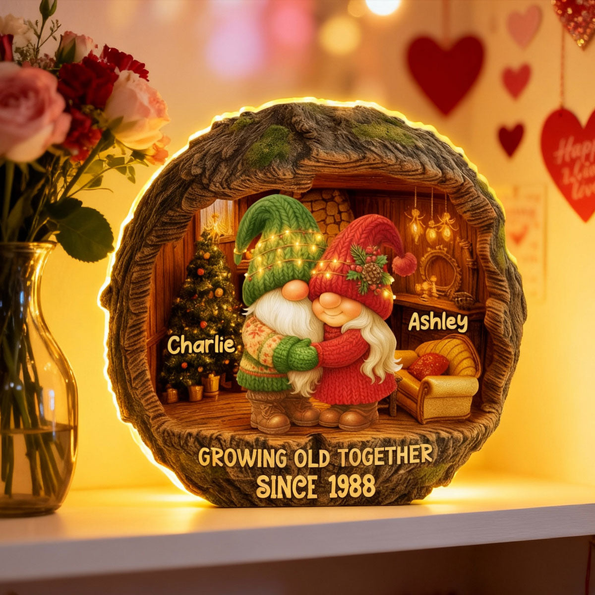 Gnome Couple Cozy Vibe - Personalized Light Box - Gift for Couple, for Her, for Him