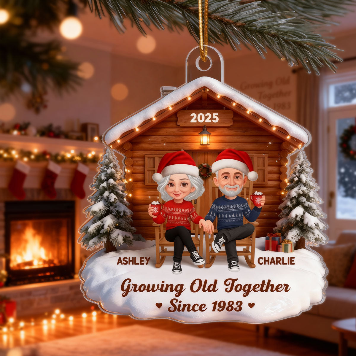 3D Effect Couple Cabin - Personalized Acrylic Car Hanger - Heartfelt Gift For Couple, For Him, For Her