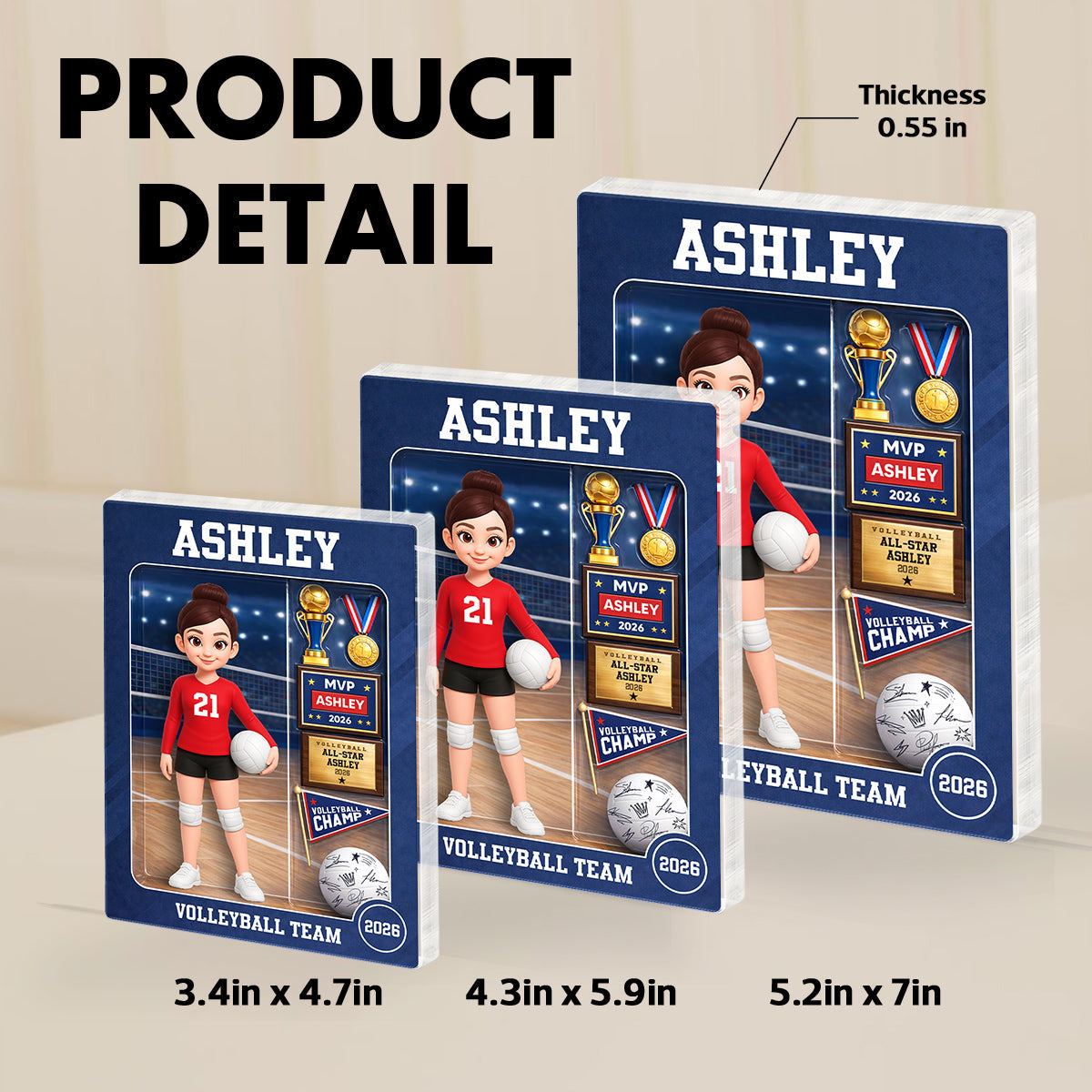 3D Effect Volleyball Girl Action Figure - Personalized Acrylic Block Plaque - Unique Gift For Daughter, Granddaughter