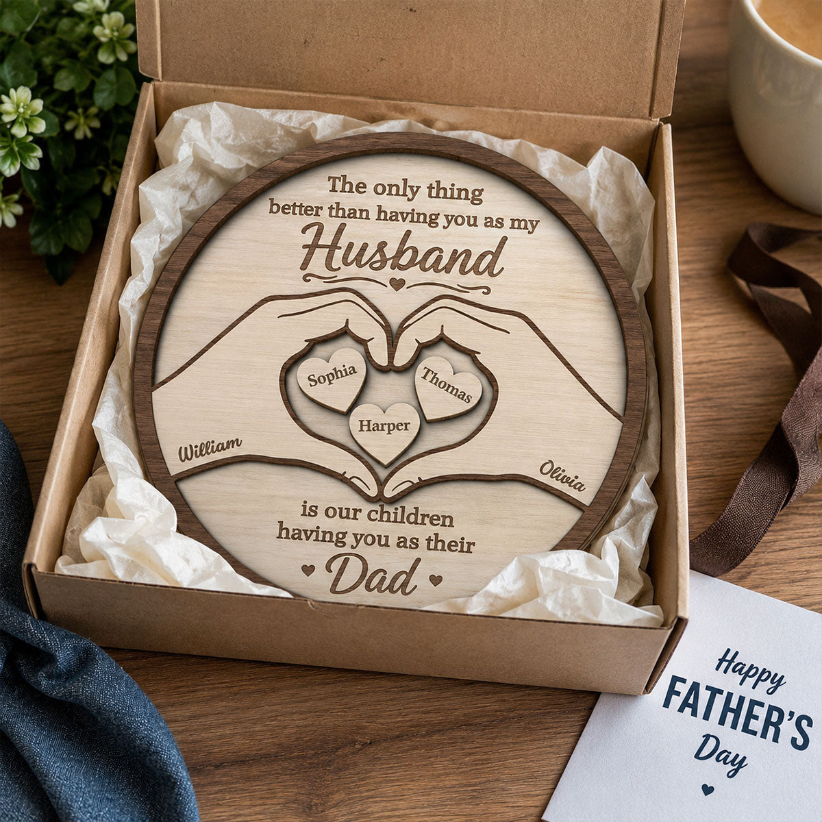 The Only Thing Having You As My Husband Hearts in Hands - Personalized 2-Layered Wooden Plaque -  Gift For Husband