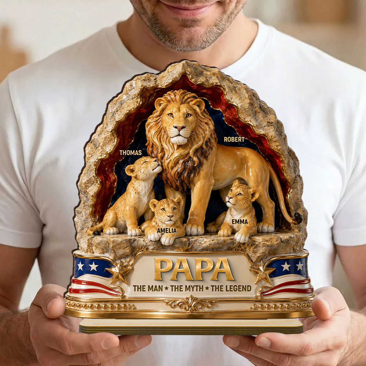 Lion Dad the Legend - Personalized 2-Layered Wooden Plaque -  Gift for Dad, Husband