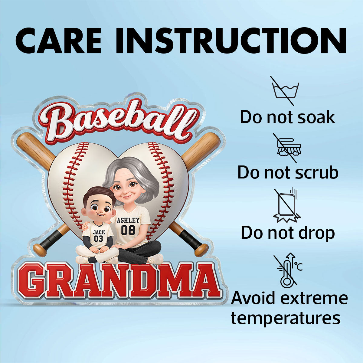 Little Sluggers Crew Baseball Grandma - Personalized Acrylic Block Plaque - Mother's Day Gift For Grandma, Mom