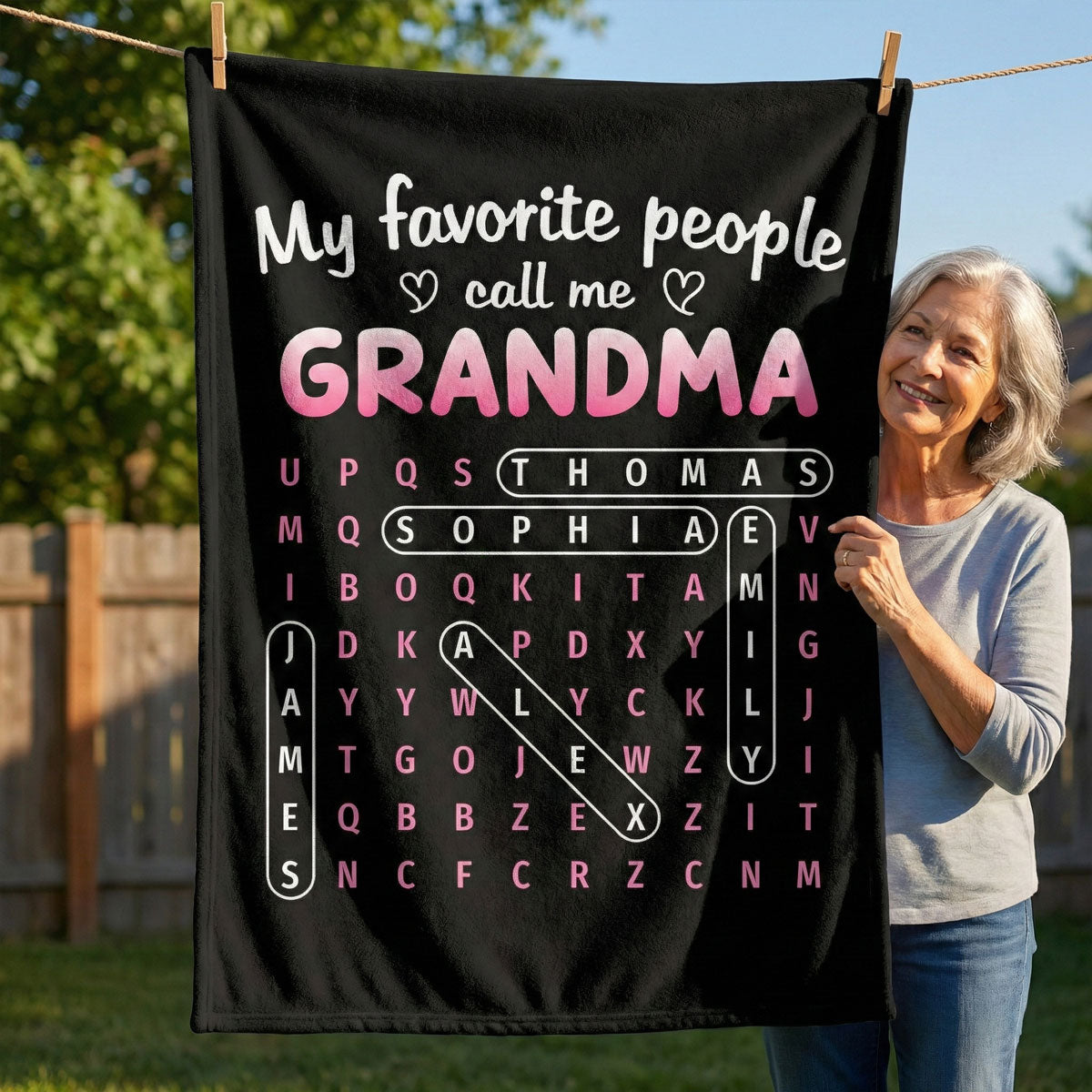 Favorite People Call Me Grandma Word Search Puzzle - Personalized Fleece Blanket - Mother's Day Gift For Grandma