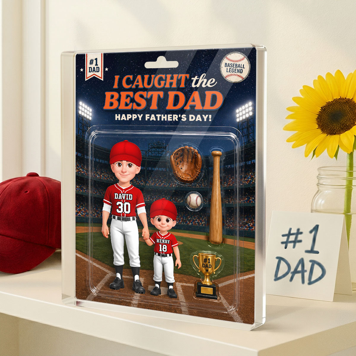 Retro Friday Night Light Baseball We Caught The Best Dad - Personalized Acrylic Block Plaque -  Gift For Baseball Dad