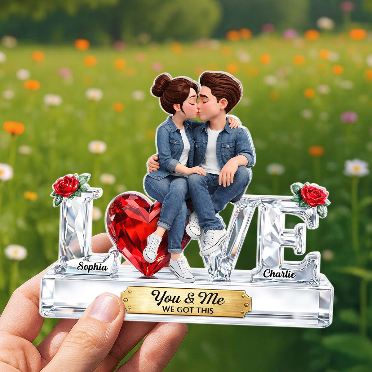 Couple Love 3D Crystal Effect - Personalized Acrylic Block Plaque - Heartfelt Valentine's Day Gift for Her, for Him
