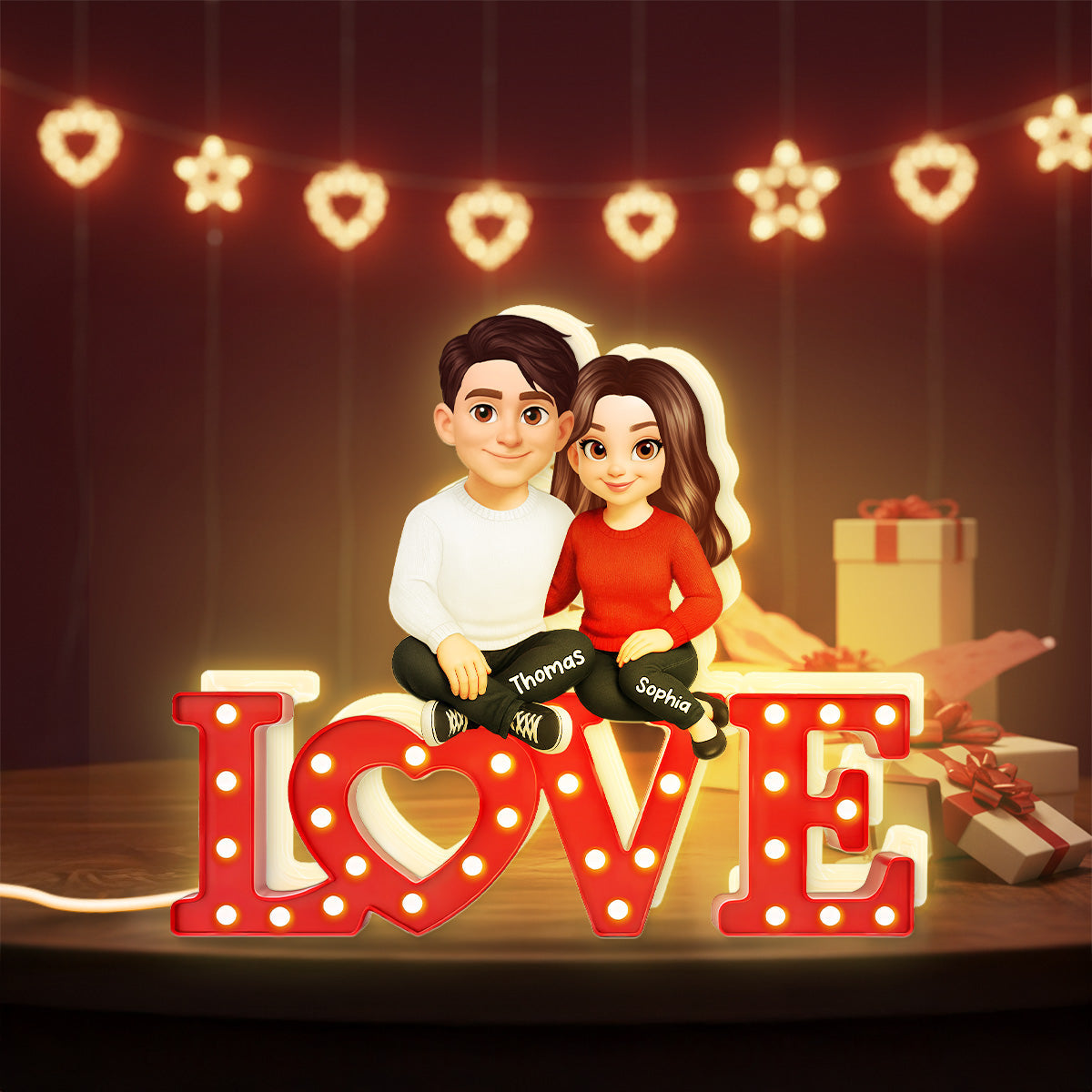 Forever LOVE Couple Sitting Embracing - Personalized Light Box - Valentine's Day Gift For Couple, For Him, For Her
