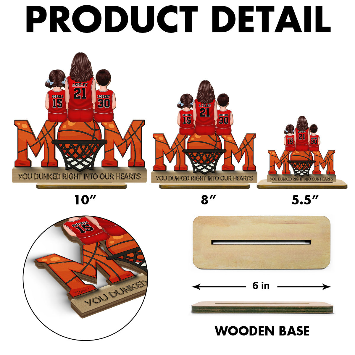 Basketball Mom Dunked Into Our Hearts - Personalized 2-Layered Wooden Plaque