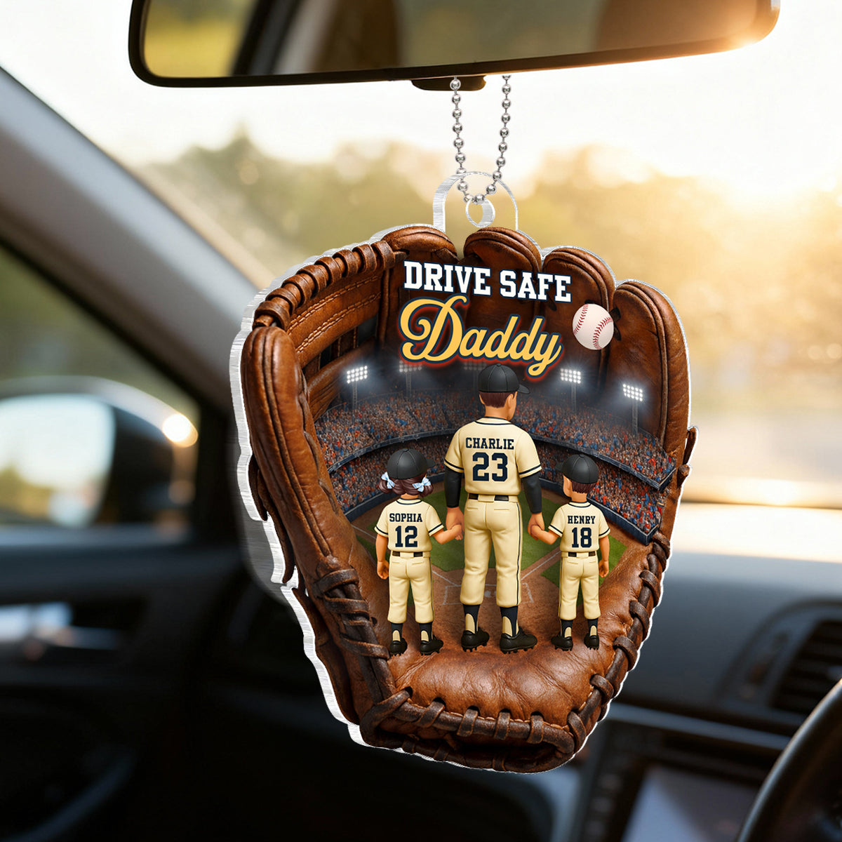 Drive Safe Daddy Baseball - Personalized Car Hanger - Father's Day Gift For Dad, Husband