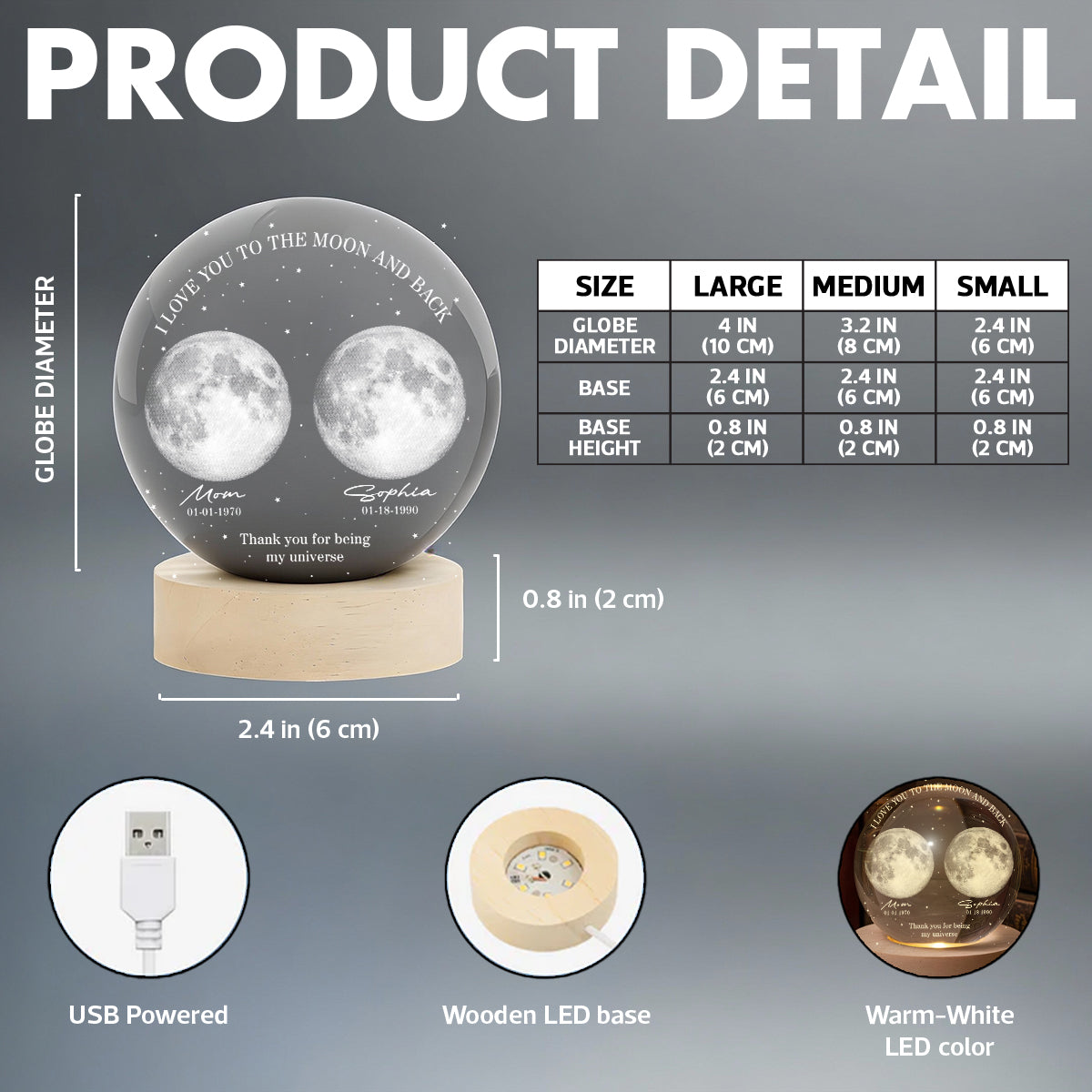 Thank You for Being Our Universe - Personalized Crystal Ball LED Night Light - Heartfelt Mother's Day Gift for Mom, Wife